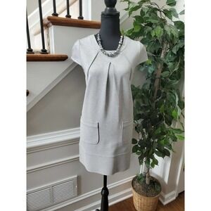 ETC Women's Gray Rayon & Nylon Cap Sleeve Crew Neck Pleated Knee Length Dress